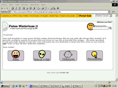 Screenshot do PortalCab no século passado (ou quase)
